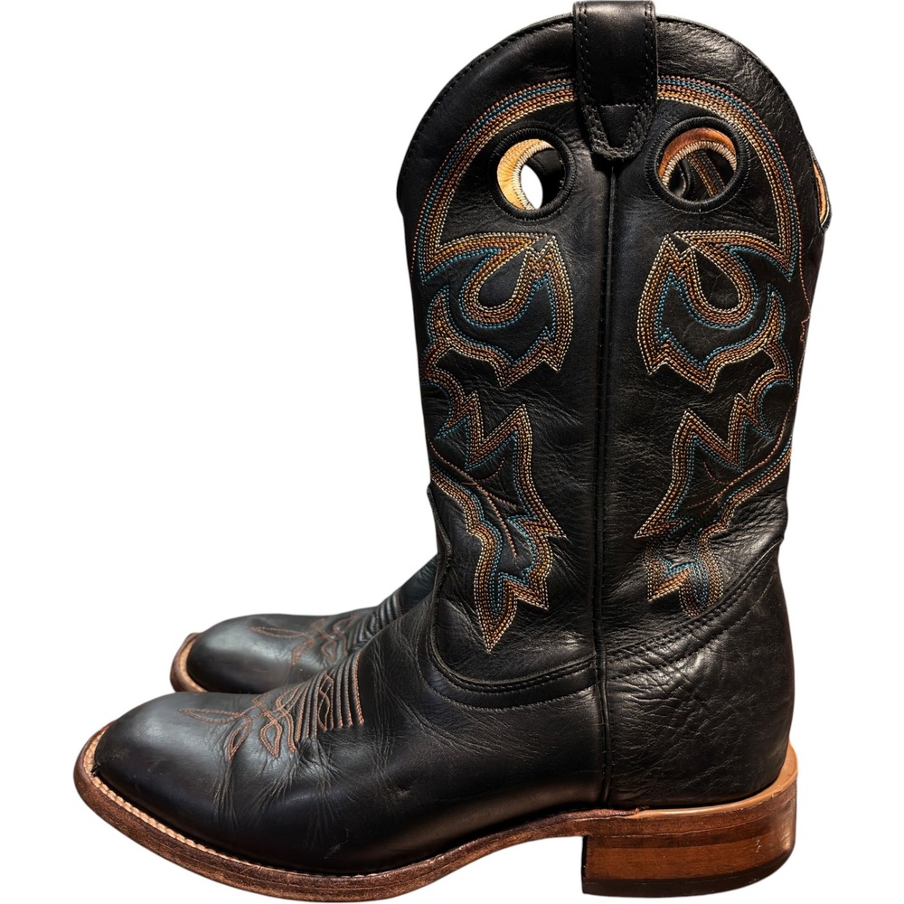 Boulet Mens Black Leather Western Cowboy Boots Square Toe Made in Canada Sz 8.5
